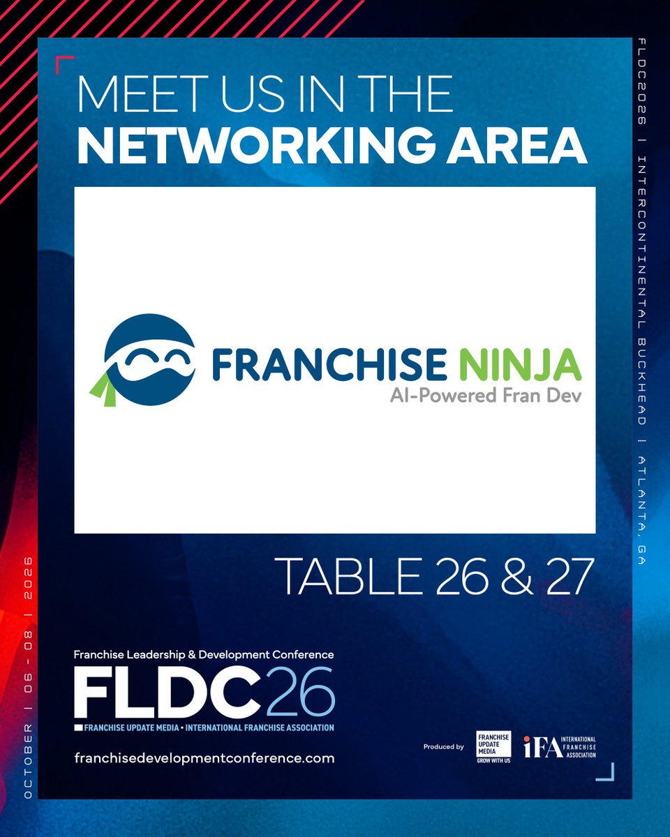 Franchise_Ninja's tweet photo. Franchise growth shouldn’t get stuck in spreadsheets. Meet Franchise Ninja at the 2026 Franchise Leadership &amp; Development Conference, October 6–8 in Atlanta. Let’s talk less busywork and more selling time. Message us to connect! https://t.co/ozZZcfiJrK   #FLDC2026 https://t.co/HY5TIa7PgY