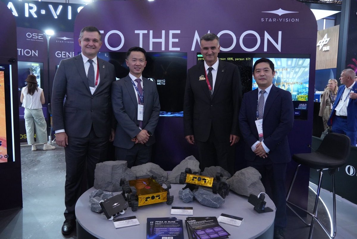 STARVISION_cn's tweet photo. We’re delighted to host the Rector of METU, Prof. Dr. Ahmet Yozgatlıgil, at IAC 2026 and proud to collaborate with METU on the CHERI lunar rover, planned for launch in 2028. Together, we’re taking the next step toward the Moon! 🌕🚀

@METU_ODTU 

#IAC2026 #METU #STARVISION #LunarExploration