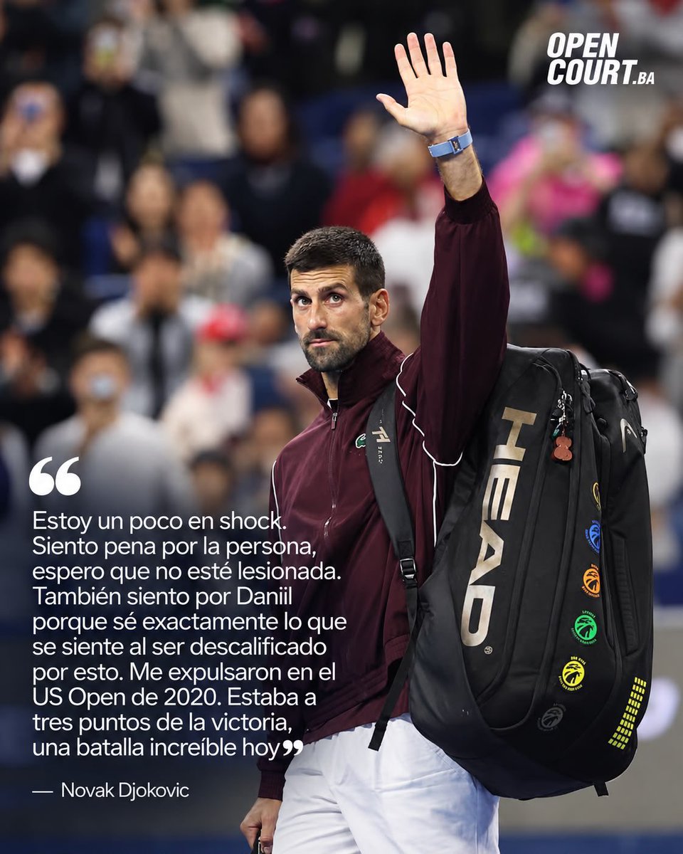 OpenCourtBA's tweet photo. Las palabras de Novak Djokovic después de lo ocurrido con Medvedev. Una situación que conoce demasiado bien.

US Open 2020. El día en que Novak vivió una situación similar y terminó descalificado. https://t.co/X3plX7NT9O