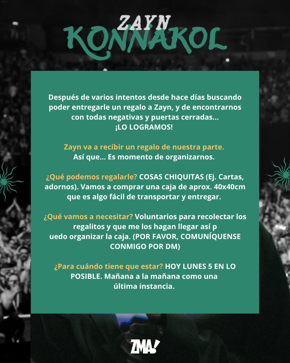 ZaynJMalikARG's tweet photo. URGENTE: REGALO PARA ZAYN!! 🚨🚨

Lean bien, porfa. Se que todo es un poco desorganizado pero si nos ponemos de acuerdo y ayudamos, vamos a poder hacer llegar algo lindo 🫶🏻🥺 https://t.co/IVif60jdAJ