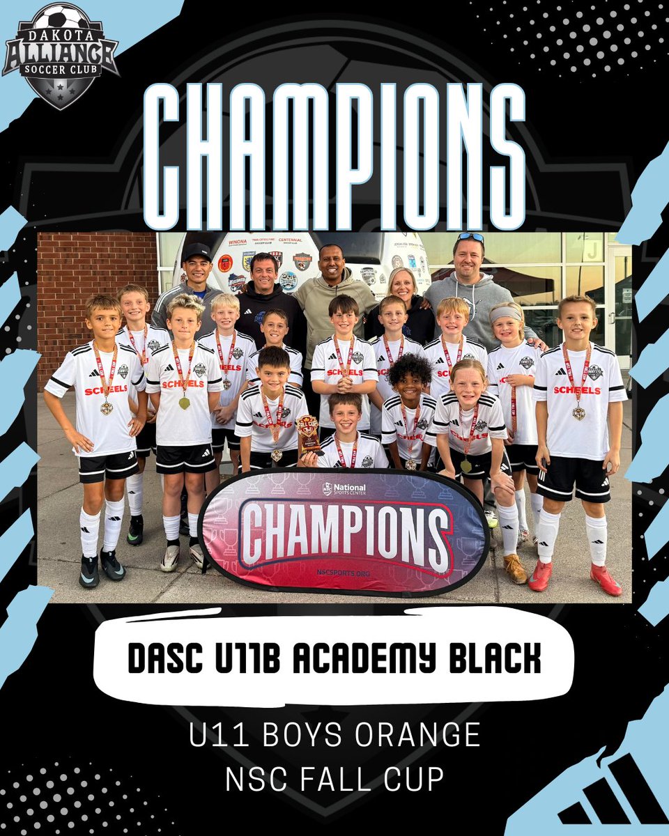 Dakota_Alliance's tweet photo. 🏆 CHAMPIONS 🏆
DASC U11B Academy Black was crowned CHAMPIONS in the U11 Boys Orange Division at the 2026 NSC Fall Cup!
#theDASCway https://t.co/UYDRmRa6Vq