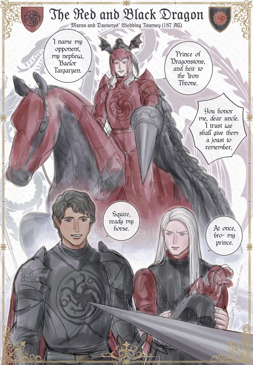 baekarpilled's tweet photo. Baelor Targaryen and Daemon Blackfyre’s legendary joust ⚔️❤️🖤
#asoiaf #akotsk https://t.co/emgmp514yl
