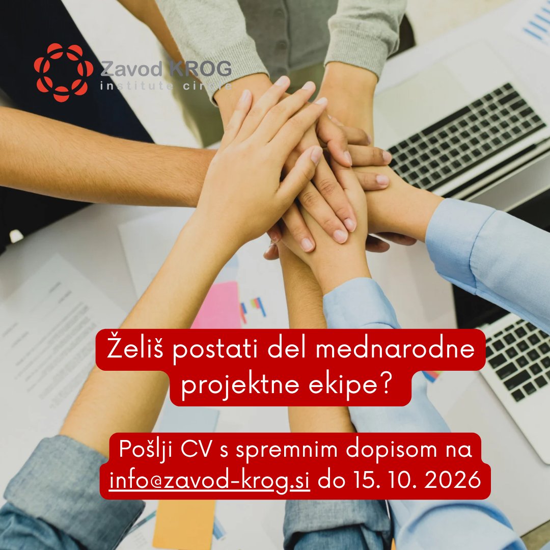 ZavodKROG's tweet photo. Iščeš priložnost za mednarodne izkušnje? 🌍

Zavod Krog išče prostovoljca_ko za sodelovanje pri mednarodnem projektu, z možnostjo dolgoročnega sodelovanja in zaposlitve od marca 2027.

📩 Prijave do 15. 10. 2026: info@zavod-krog.si

👉 Več: https://t.co/SdwGN4JWXM

#Prostovoljstvo #MednarodnoSodelovanje #MednarodniProjekti #ProjektnoDelo #Zaposlitev #Priložnost #ZavodKrog