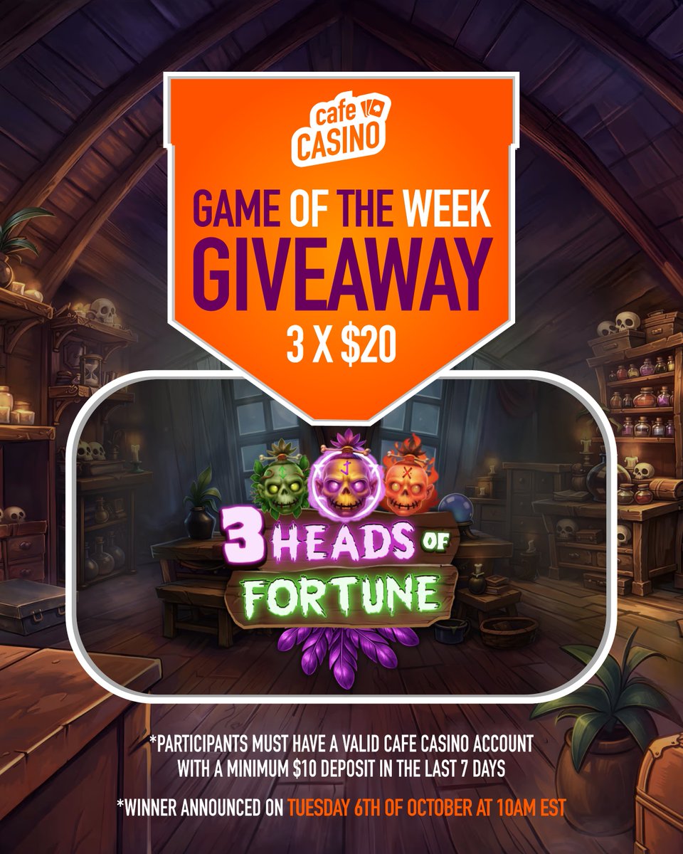 CafeCasinoLV's tweet photo. 🃏 Game of the Week just got even better - we’re giving away 3 x $20! 🎉

This week we’re spotlighting 3 Heads of Fortune!

To enter:

Follow Cafe Casino
Leave a comment & repost this post

⏰ Winners announced Tuesday, October 6 at 10AM EST.

Good luck! 🍀

Giveaway T&Cs – https://t.co/ie1eFG8SqO 🔗