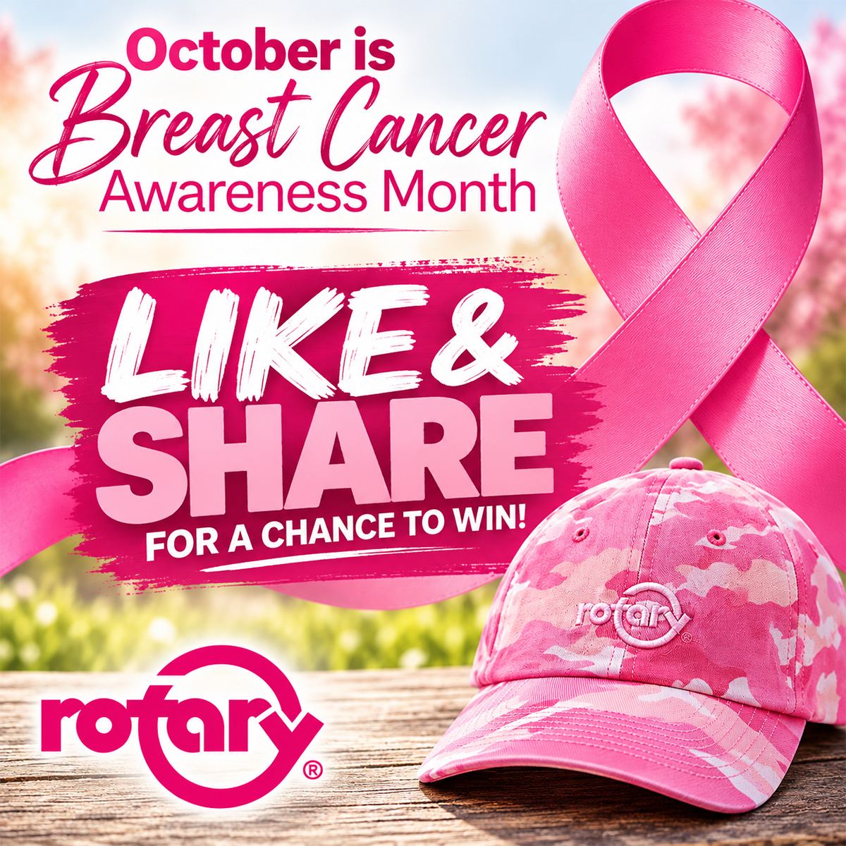 RotaryCorp's tweet photo. October is Breast Cancer Awareness Month. It's time to spread awareness and encourage early detection. Please like &amp; share this post for a chance to win our Rotary pink camo cap each week. (Rotary employees can also participate.)
#RotaryCorp
#BreastCancerAwareness https://t.co/iAVdP2BwQV