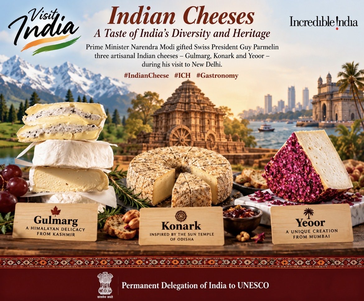 IndiaatUNESCO's tweet photo. Hon. PM Narendra Modi gifted world class Indian Cheese to the Swiss President.
#India #Cheese #Gastronomy #TasteOfIndia #VisitIndia #IncredibleIndia 🇮🇳
@VishalVSharma7 https://t.co/smPMTTg9rq