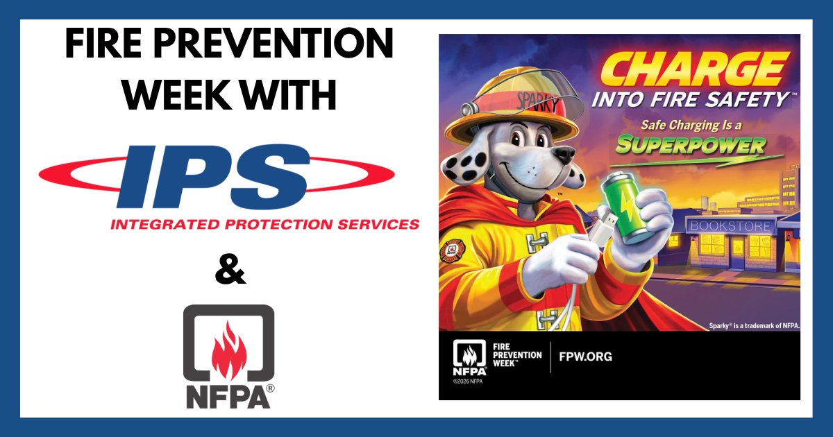 IPSFireSecurity's tweet photo. It's Fire Prevention Week! This year's theme is Charge
into Fire Safety: Safe Charging is a Superpower. Stay tuned for battery safety tips this week! Thank you @nfpa for the graphics. For more info: https://t.co/VrEbUqJhUY https://t.co/6ijFpUT7Tg
