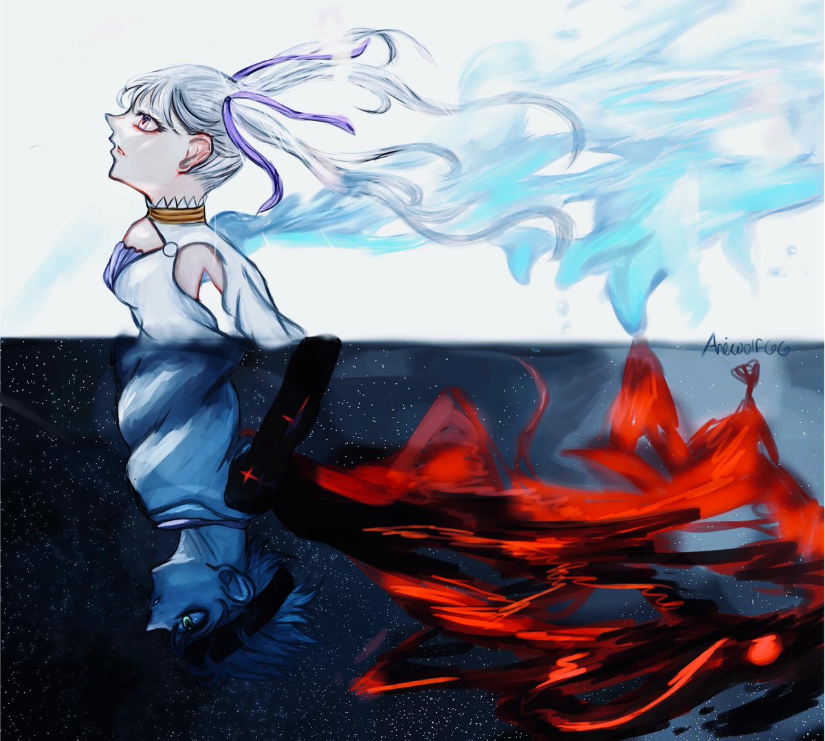 aniwolf66's tweet photo. Water angel and antimagic devil wings 🩵❤️ I used the colors from the ending cuz they were so pretty it inspired me ✨✨ #Astelle #BlackClover https://t.co/DppIZmmiqg