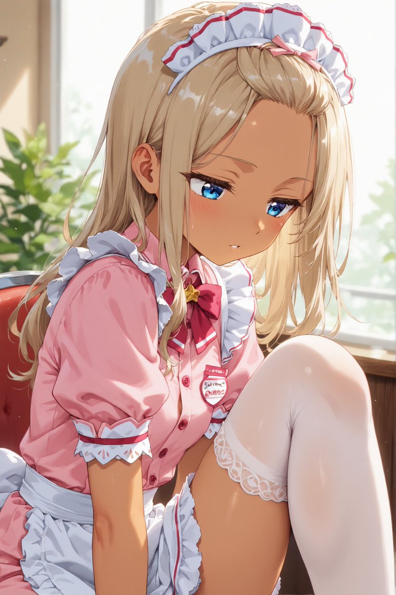 Camel_alglf's tweet photo. #AI火曜日褐色DAY 
AI Tuesday Tan & Dark-Skinned Characters ☀️ 

遅くなりましたが💦
火曜日は健康的な肌や黒い肌を愛でたい！
今週も褐色肌や日焼け肌お待ちしております🌟

①褐色肌でも、亜人でも、日焼けでも、黒肌でも
男性キャラ、女性キャラ問いません😸  

②複数タグもオーケー、別イベントと同時もオーケー���すが、相手企画のルールに従ってください 
 
③複数回投稿も大丈夫ですが、連投はオススメしておりません 
 
④特段細かい事は気にせず、楽しんでまいりましょう

⑤この投稿から水曜明け方頃まで、時間はアバウトに

⑥オリジナルでも二次創作でもご自由に

アルバイト姿のおでこちゃん
最近はこういう制服のファミレスも見なくなった気もしますね('ω')