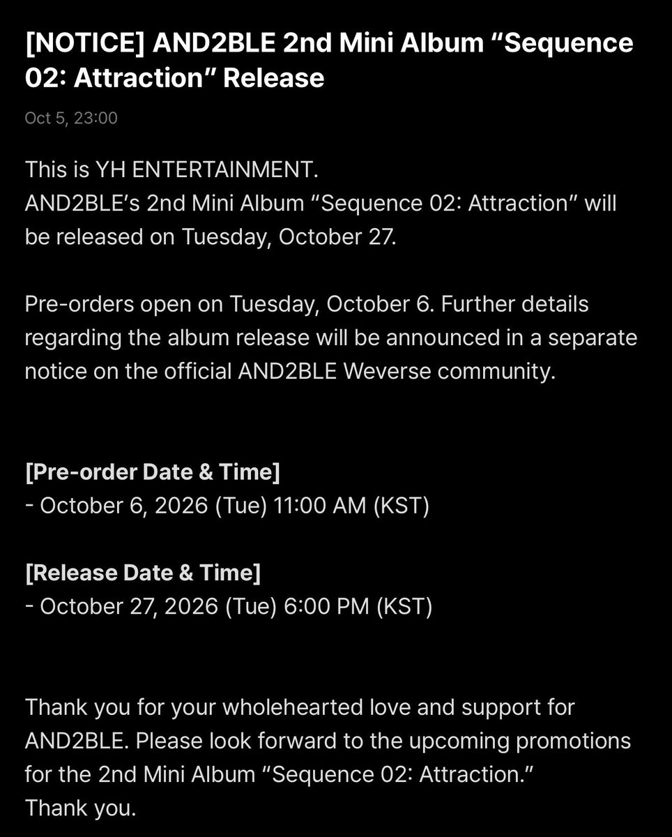 and2blegallery's tweet photo. #AND2BLE’s 2nd Mini Album “Sequence:02: Attraction” will be released in October 27, they also changed their layout!🍀 https://t.co/FhBQj9wP75