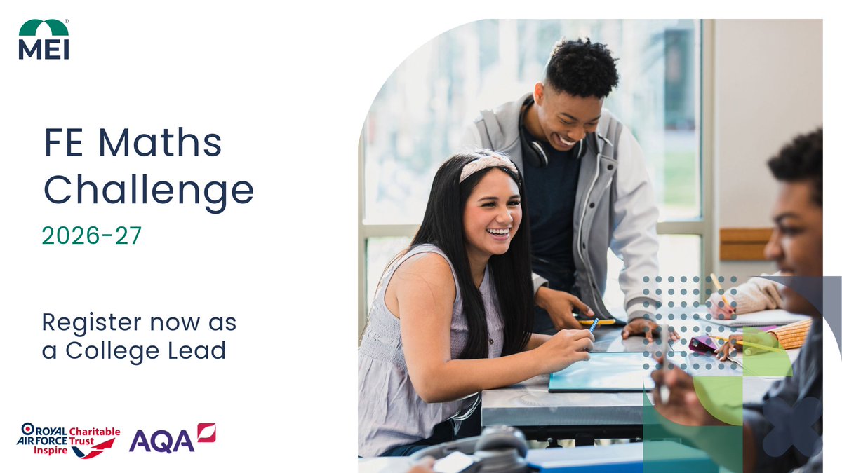 MEIMaths's tweet photo. Not one more thing to fit in, a better way to engage your students with maths 👏

Training rounds begin in November. Don't miss out.

👉 Register your college: https://t.co/73stqpdtwo

#FEMathsChallenge #FE https://t.co/5T3syzmENJ