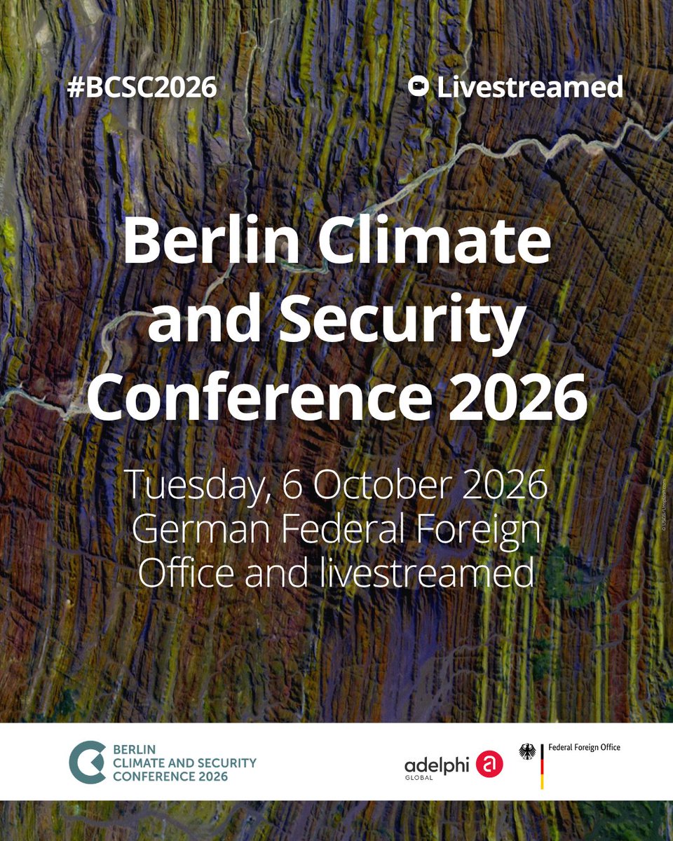 GermanyUN's tweet photo. The climate crisis is also a security crisis!
#BCSC2026 brings global experts to @GermanyDiplo. For many years already the UN has played a crucial role in tackling the links between climate, conflict, displacement &amp; security.
Watch live tomorrow: https://t.co/N1o28L9fVw https://t.co/d9pY6IlXrz