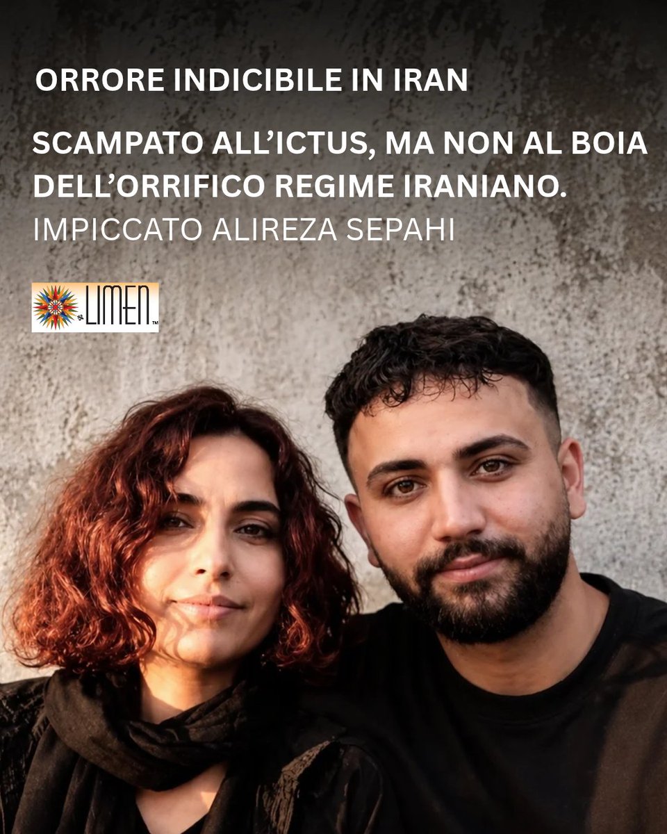 MarianoGiustino's tweet photo. ORRORE INDICIBILE IN #IRAN
SCAMPATO ALL’ICTUS, MA NON AL BOIA DELL’ORRIFICO REGIME IRANIANO
Alla fine è stato impiccato il giovane manifestante #AlirezaSepahi, salvato dall’ictus poco prima di salire sul patibolo, ma una volta guarito è stato riconsegnato nelle mani dell’orrifico regime iraniano.
Si era sposato per telefono con la sua giovane fidanzata Mahshad Kashani, di appena 22 anni, anche lei rinchiusa in prigione per aver manifestato contro il regime nel gennaio scorso. Si erano sposati per telefono durante una conversazione straziante.
La Repubblica islamica ha impiccato uno sposo la mattina dopo il suo matrimonio avvenuto telefonicamente.