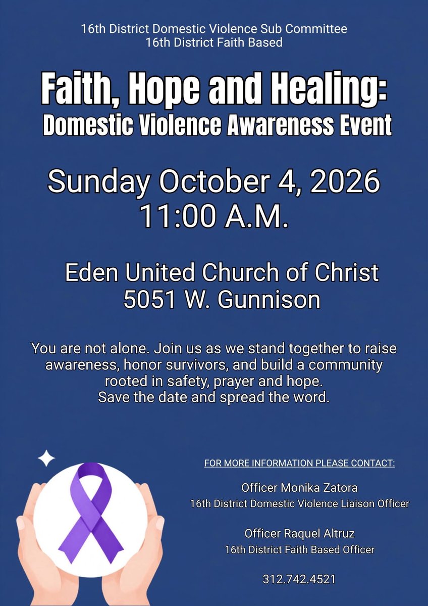 chicagocaps016's tweet photo. Thank you to everyone who attended our Faith , Hope and Healing Domestic Violence awareness event yesterday at Eden Church of Christ. We have some amazing partners in our community. 🙏 https://t.co/UeMbgQL27p