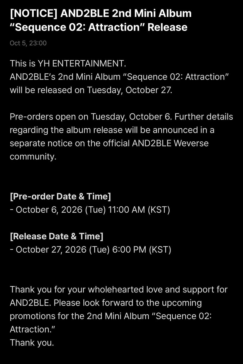spillthevins's tweet photo. and2ble will be making their comeback with “sequence 02: attraction” on october 27, 2026 https://t.co/FC8P64dvNh