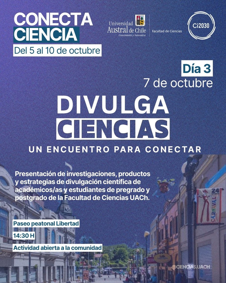 MilenioBASE's tweet photo. Valdivia📍☔ Celebramos el mes de la ciencia junto a @cienciasuach @Ci2030sursub y el Instituto de Ciencias Marinas y Limnológicas (ICML) en DivulgaCiencias 

🗓️Miércoles 7 de octubre 2026
⏰14:30 a 18:30 horas 
🥳¡Nos encontramos! https://t.co/3g9dGBYl5L
