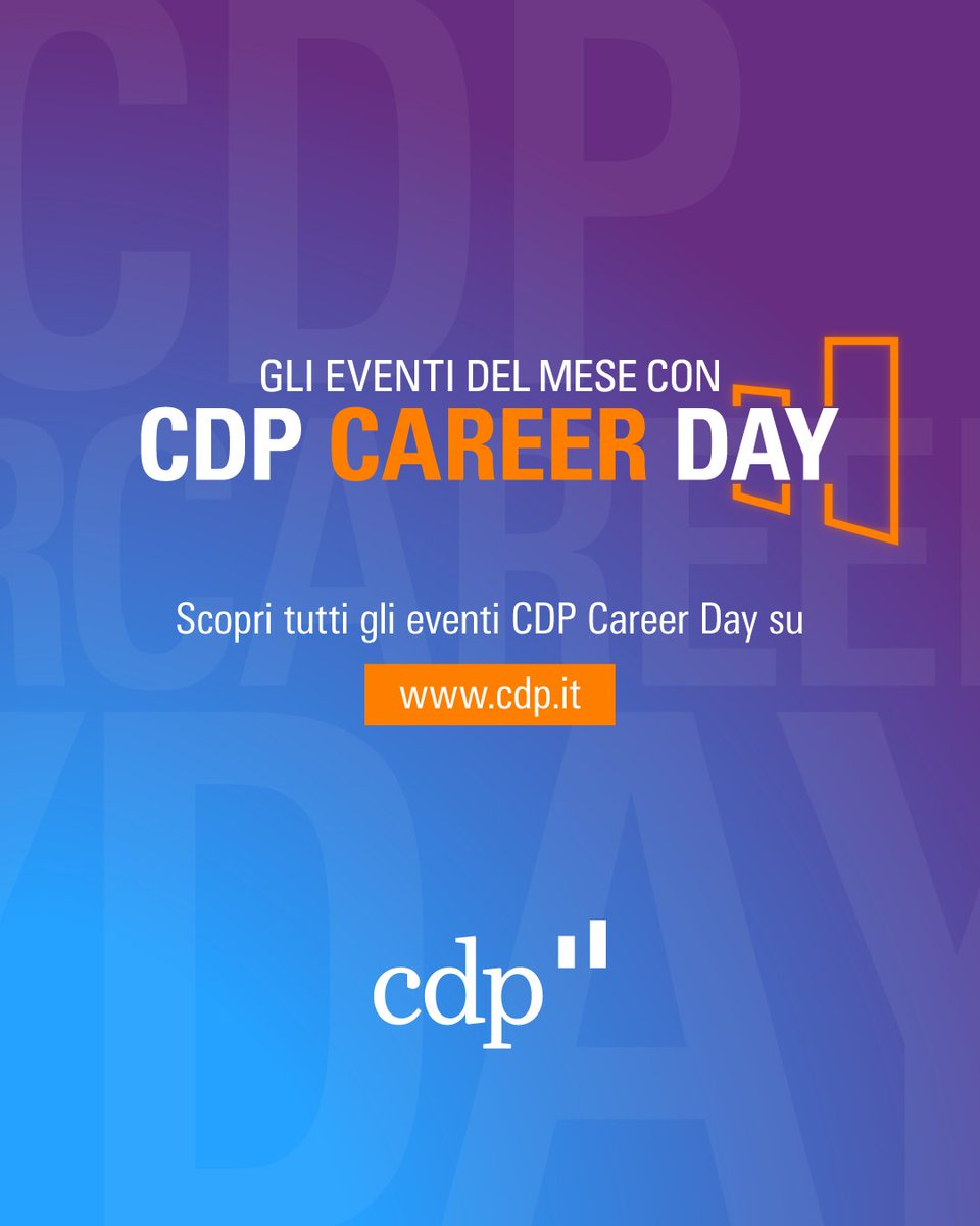 GruppoCDP's tweet photo. 🎓 A ottobre il #GruppoCDP torna nelle università con gli appuntamenti di #CDPCareerDay.

Occasioni per studenti e studentesse per incontrare i professionisti del Gruppo, conoscere più da vicino il mondo CDP e approfondire competenze, opportunità e percorsi professionali.

Questi gli appuntamenti in programma:

📍 7 ottobre | Cagliari
Il Gruppo CDP si racconta: persone, progetti, impatto
10.00 – 11.30 |@univca  – Online
🎓 Un incontro per conoscere da vicino le persone, i progetti e l'impatto del Gruppo CDP

📍 15 ottobre | Napoli
Come nasce e viene costruito un prodotto del Risparmio Postale
9.30 – 13.30 | @Uniparthenope  
🎓 Un seminario per scoprire come nasce e si sviluppa un prodotto del Risparmio Postale e prepararsi al mondo del lavoro

📍 20 ottobre | Barcellona
IESE MBA Career Forum
10.00 – 18.00 | @iesebschool  
🎓 Un'occasione per incontrare i professionisti del Gruppo CDP e conoscere le opportunità di carriera

📍 26 ottobre | Torino
Tech Talk
15:00 – 17:00 | @PoliTOnews  
🎓 Un appuntamento per scoprire i progetti del Gruppo CDP in ambito ingegneristico e future opportunità professionali

📍 28 ottobre | Milano
LUISS PE, VC & Asset Management
10.00 – 15.00 | @UniLUISS 
🎓 Un incontro dedicato ai percorsi professionali nel mondo del Private Equity, Venture Capital e Asset Management

📍 28 ottobre | Pisa
Job Fair
9.00 – 18.00 | @ScuolaSantAnna
🎓 Un'opportunità per incontrare il Gruppo CDP e conoscere le opportunità professionali

📍 29 ottobre | Pisa
Come nasce e viene costruito un prodotto del Risparmio Postale
14.00 – 17.15 | @Unipisa  
🎓 Un seminario per approfondire il processo di ideazione e costruzione di un prodotto del Risparmio Postale e prepararsi al mondo del lavoro

👉 Per saperne di più visita la pagina "Lavora con noi" sul sito CDP