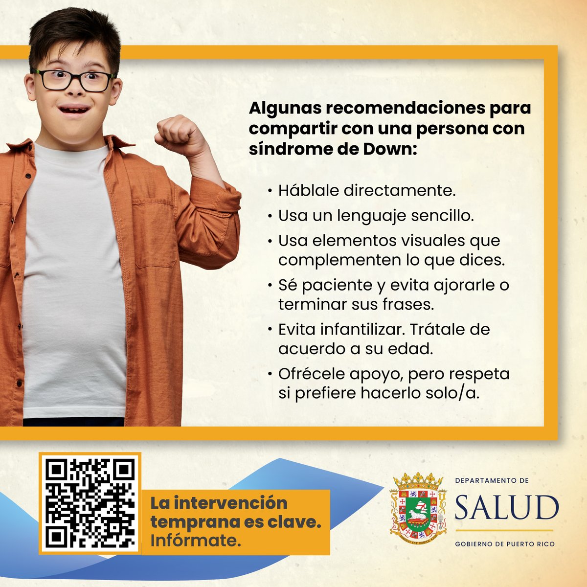 desaludpr's tweet photo. En el Día de Concienciación sobre el Síndrome de Down, compartimos recomendaciones para relacionarnos desde el respeto, la inclusión y empatía. 

Reconocer sus capacidades contribuye a crear entornos donde puedan participar y desarrollarse plenamente.

 🔗 https://t.co/w6NZOGeRI5 https://t.co/1sJu3ZFAHx