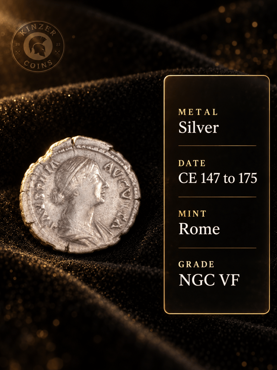 KinzerCoins's tweet photo. Daughter of Antoninus Pius. Wife of Marcus Aurelius. Faustina the Younger, silver denarius, CE 147 to 175, NGC VF.
Would you raise a dynasty?
https://t.co/miQzJB5jl3
#AncientCoins #RomanEmpire #Numismatics #AncientRome #FaustinaTheYounger #RomanHistory #CoinCollecting #History https://t.co/EtdXEsNSnF