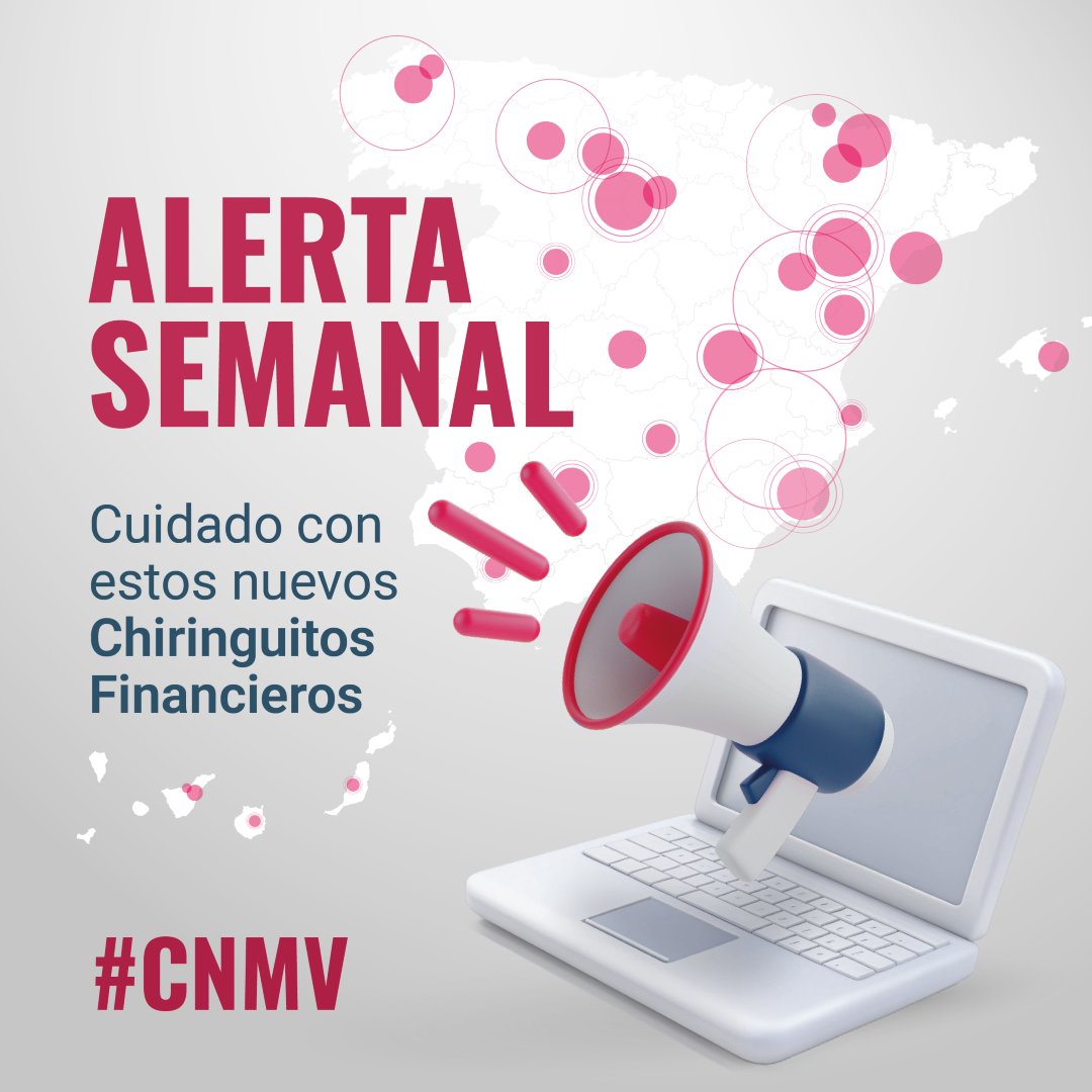 CNMV_MEDIOS's tweet photo. 🔻 Cuidado con estos últimos #ChiringuitosFinancieros:
🚨 https://t.co/dsepa0jQvM

🔻 Warnings from #CNMV on #UnregisteredInstitutions:
🚨https://t.co/rxevs5anPh

🛡️ Mantente alerta con la #CNMV
#StopFraudeFinanciero https://t.co/bfM078PMB5