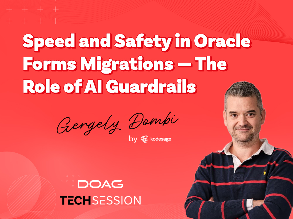 DOAGeV's tweet photo. Join the first #DOAG #TechSession on Oct 15!
Gergely Dombi, CEO & Co-founder of @kodesage, will show how #AI and rule-based guardrails can accelerate Oracle #Forms modernization while maintaining control and security.
ποΈ Free | π Online | π English
π https://t.co/6dHAgRxJaX https://t.co/3fNOUPNPsI
