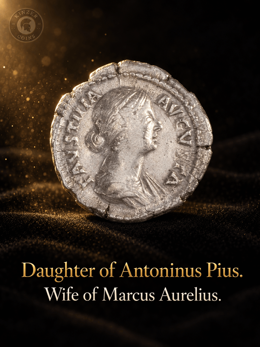 KinzerCoins's tweet photo. Daughter of Antoninus Pius. Wife of Marcus Aurelius. Faustina the Younger, silver denarius, CE 147 to 175, NGC VF.
Would you raise a dynasty?
https://t.co/miQzJB5jl3
#AncientCoins #RomanEmpire #Numismatics #AncientRome #FaustinaTheYounger #RomanHistory #CoinCollecting #History https://t.co/EtdXEsNSnF