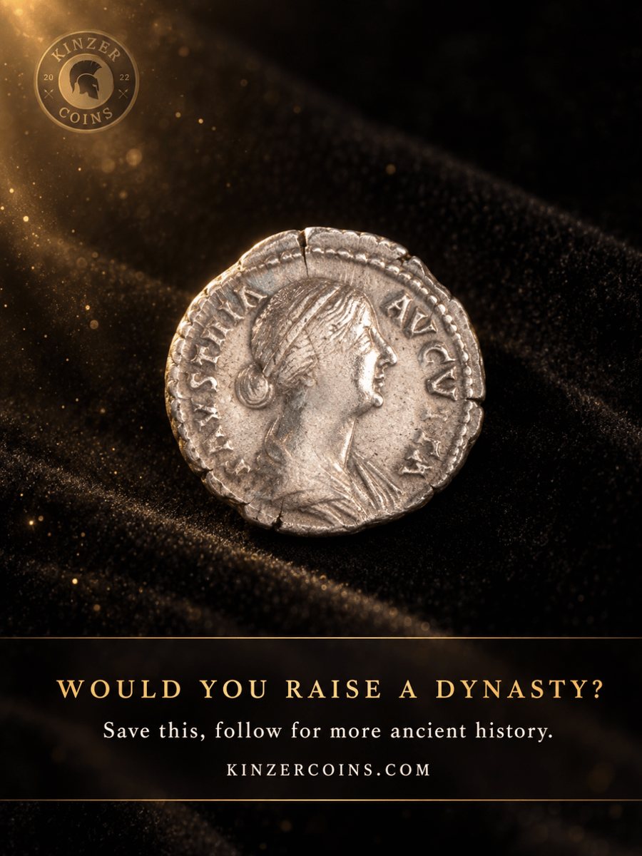 KinzerCoins's tweet photo. Daughter of Antoninus Pius. Wife of Marcus Aurelius. Faustina the Younger, silver denarius, CE 147 to 175, NGC VF.
Would you raise a dynasty?
https://t.co/miQzJB5jl3
#AncientCoins #RomanEmpire #Numismatics #AncientRome #FaustinaTheYounger #RomanHistory #CoinCollecting #History https://t.co/EtdXEsNSnF