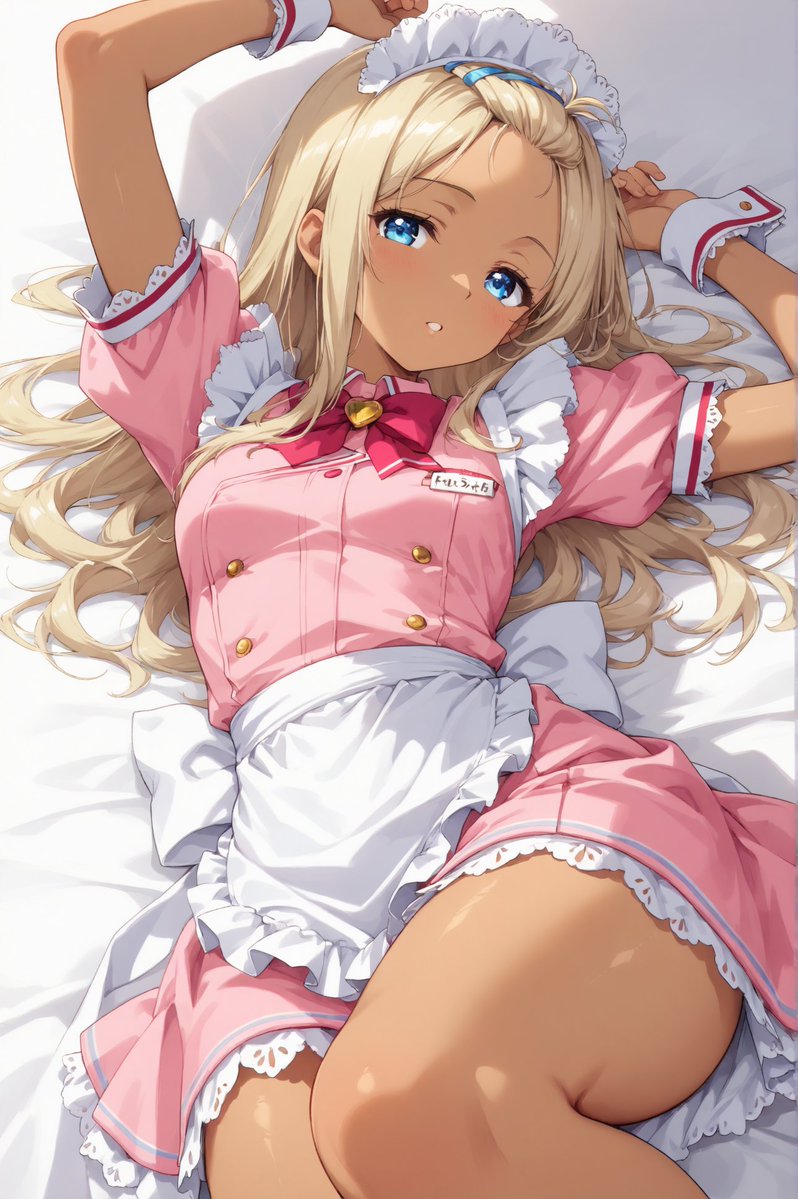 Camel_alglf's tweet photo. #AI火曜日褐色DAY 
AI Tuesday Tan & Dark-Skinned Characters ☀️ 

遅くなりましたが💦
火曜日は健康的な肌や黒い肌を愛でたい！
今週も褐色肌や日焼け肌お待ちしております🌟

①褐色肌でも、亜人でも、日焼けでも、黒肌でも
男性キャラ、女性キャラ問いません😸  

②複数タグもオーケー、別イベントと同時もオーケー���すが、相手企画のルールに従ってください 
 
③複数回投稿も大丈夫ですが、連投はオススメしておりません 
 
④特段細かい事は気にせず、楽しんでまいりましょう

⑤この投稿から水曜明け方頃まで、時間はアバウトに

⑥オリジナルでも二次創作でもご自由に

アルバイト姿のおでこちゃん
最近はこういう制服のファミレスも見なくなった気もしますね('ω')