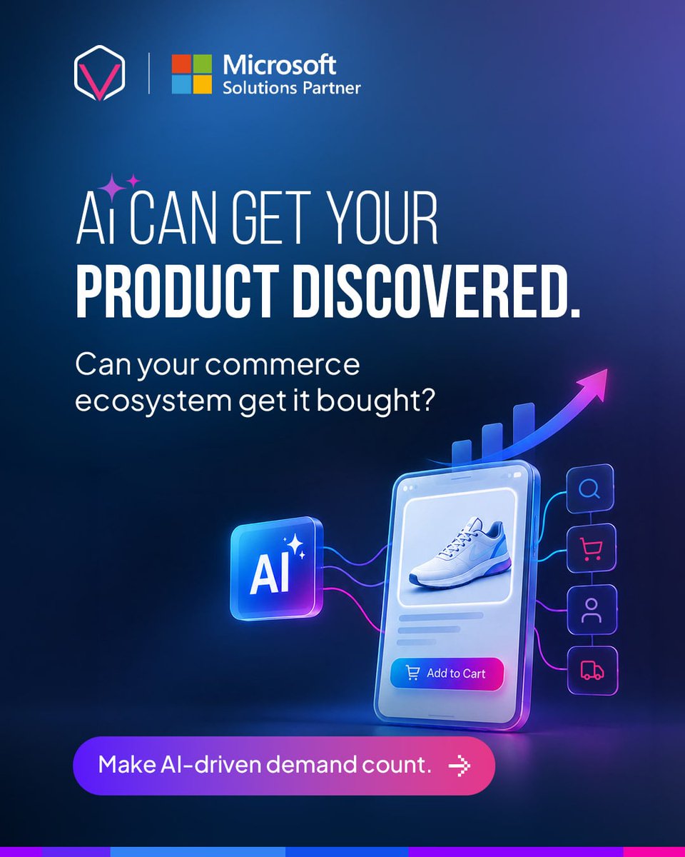 Visionet's tweet photo. AI is changing the path from search to shortlist to purchase.

The winners will be ready with connected commerce experience.

Turn discovery into conversion: Autonomous Commerce Accelerator | Microsoft Dynamics 365 Commerce or Shopify | Visionet

#AIcommerce #AI #visionet https://t.co/JXtiRxP08N