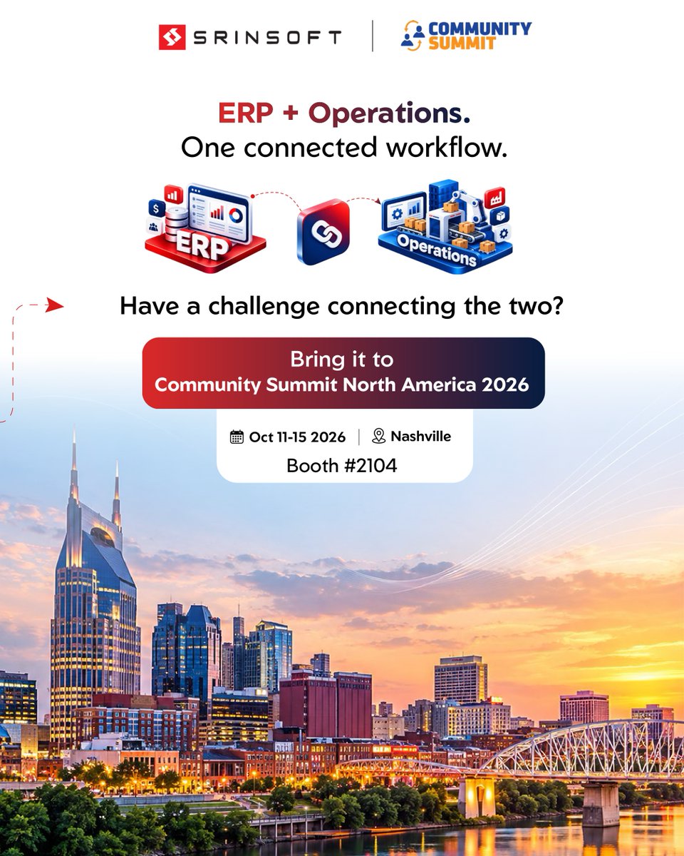 SrinSofttech's tweet photo. What if your ERP says “on track” while your plant floor says “not quite”? That gap can cost time, visibility and efficiency.
Let’s talk about connecting ERP and operations at #CommunitySummit2026.
Connect with us: https://t.co/IMtV56xakT
#SrinSoft #Dynamics365 #ERPIntegration https://t.co/l0oC9oUSzy