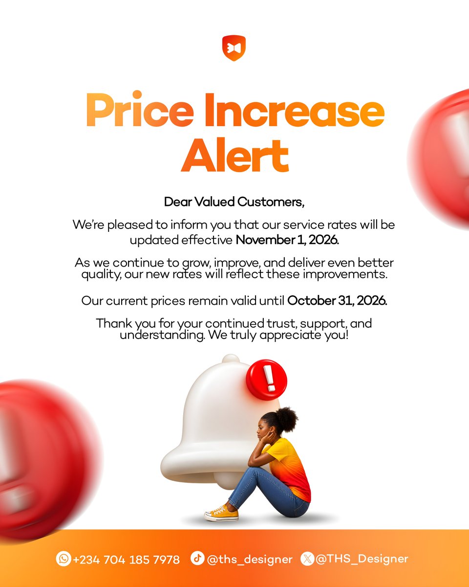 THS_Designer's tweet photo. A little heads-up from us 📢

We’re updating our service rates effective November 1, 2026.
This change reflects our continued growth, improved quality, and our commitment to delivering even better creative services to you. ♥️

Our current prices remain valid until October 31. https://t.co/ztXTUM5YUB
