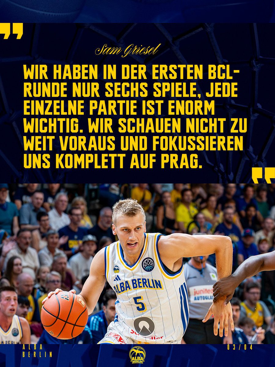 albaberlin's tweet photo. Champions League season 2026/27 loading ⌛️

Am Mittwoch starten wir auswärts bei Slavia Prag in die neue BCL-Saison.

🔗📰 Vorbericht: https://t.co/pGCyni5irE

📺 Alle ALBA-Spiele in der @BasketballCL live nur bei MAGENTA SPORT! https://t.co/dxSsjXEu16