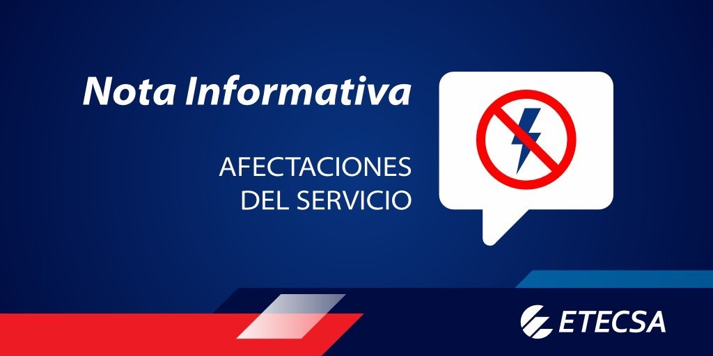 ETECSA_Cuba's tweet photo. En este momento se encuentran interrumpidos diferentes sistemas y equipos tecnológicos por problemas energéticos, lo cual provoca afectaciones en la navegación a través del servicio nauta, los pagos electrónicos por Transfermóvil y la gestión de los servicios asociados.
[1/2🧵] https://t.co/1YGydt88jZ