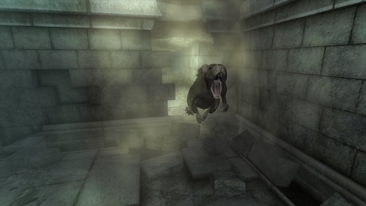 UESP_net's tweet photo. Pictured: A rat heroically knocking down a wall to allow you to escape prison and save the world. https://t.co/sPGydEvOVw