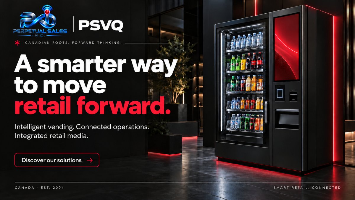 PSVQ_US's tweet photo. A smarter way to move retail forward.

Intelligent vending. Connected operations. Integrated retail media.

PSVQ brings a connected perspective to the future of retail.

Canadian roots. Forward thinking.

#PSVQ #SmartRetail #RetailInnovation https://t.co/Ju3wJITJul