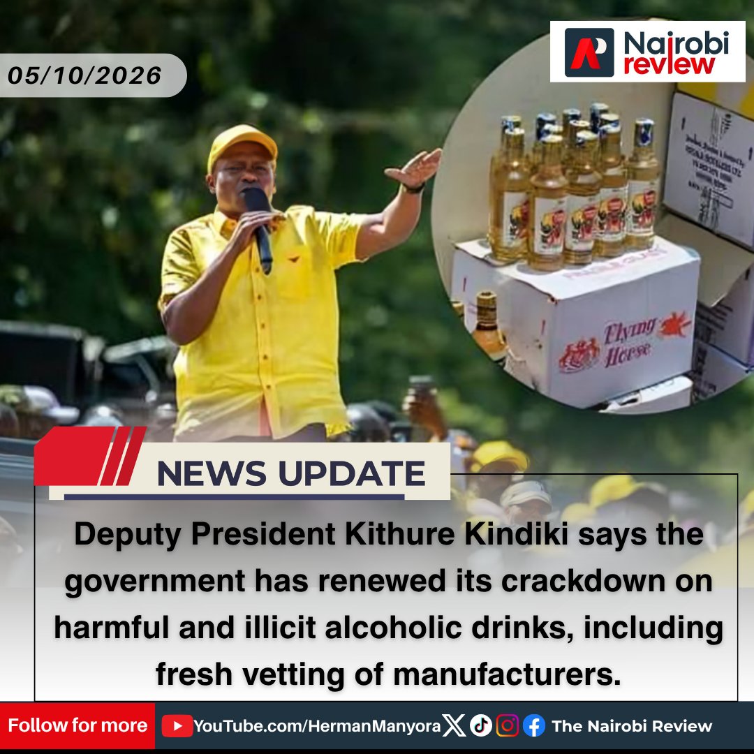 NairobiReviewKE's tweet photo. KINDIKI DECLARES WAR ON HARMFUL ALCOHOL, WARNS AGAINST POLITICAL INTERFERENCE
DP Kithure Kindiki says alcohol manufacturers will undergo fresh vetting as the government intensifies its crackdown on harmful and illicit drinks.@HManyora
@HManyora #AlcoholControl #TheNairobiReview https://t.co/ZkS2VmMvaA