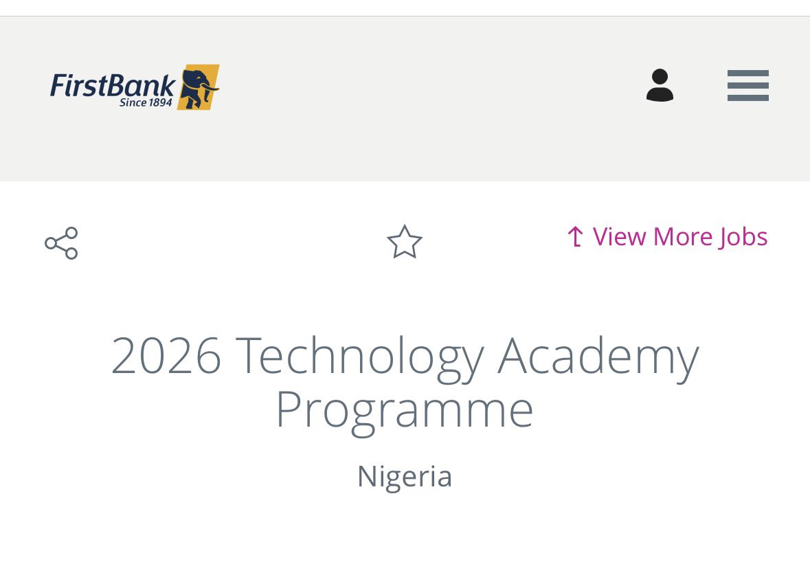 Jomo_Of_FUTA's tweet photo. First Bank Nigeria Technology Academy
Graduate Trainee Program 2026

- Minimum of a Second Class Upper (2:1)
- Must have completed NYSC
- Passion for technology, innovation, and continuous learning

Deadline: October 18, 2026

Apply here: https://t.co/EFshR02pib https://t.co/cvJWumM8eh