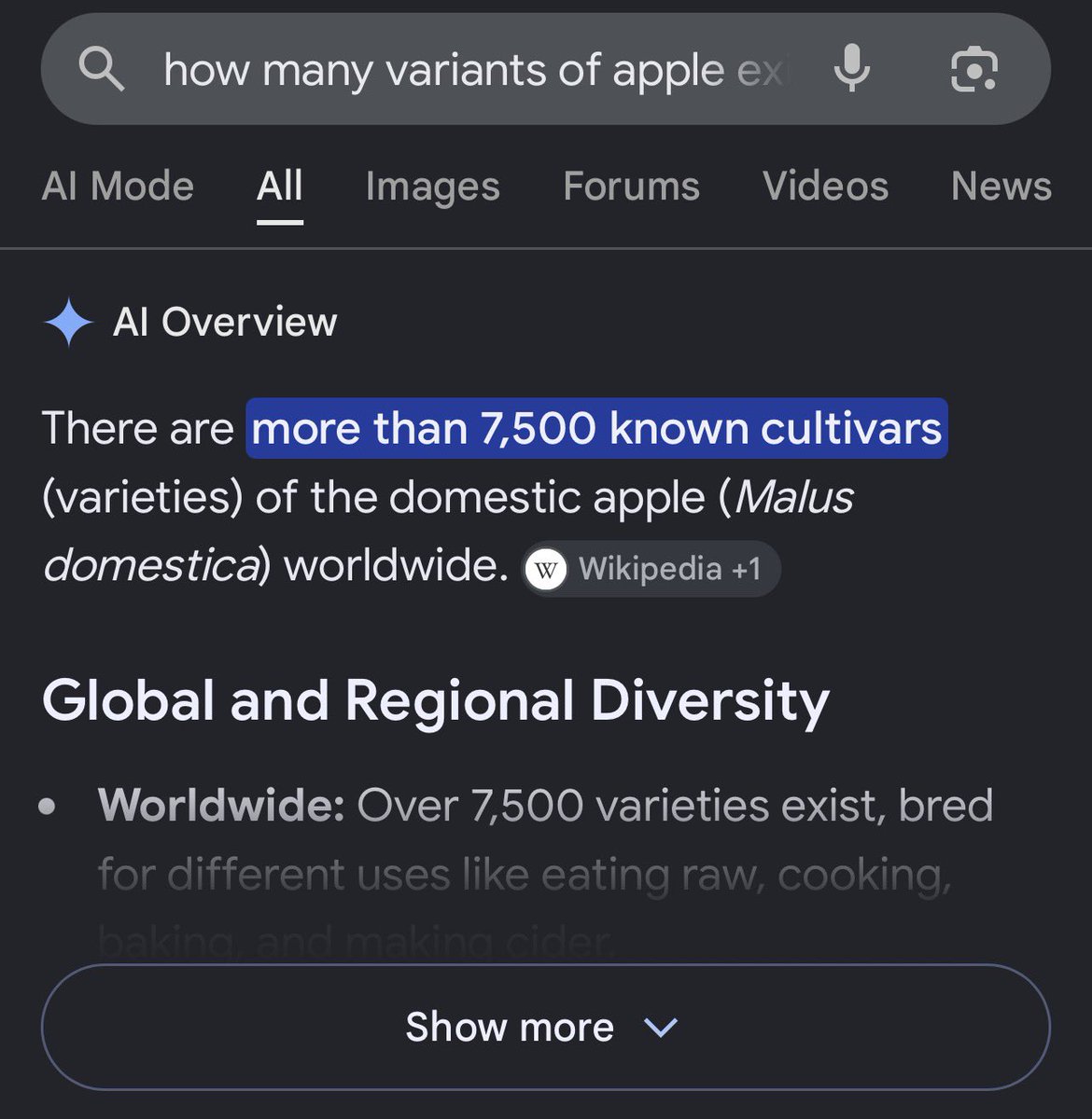 darryltwt's tweet photo. @fruitbutt024_ APPLE OUT OF EVERY FRUIT DOESNT HAVE VARIANTS??? 😂😂😂😭😭😭 
+1000 variants of bananas vs +7500 variants of apples https://t.co/U5xUiJvoER
