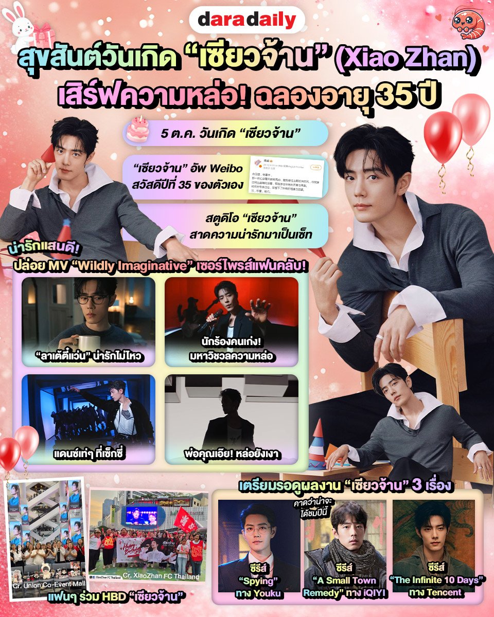daradaily's tweet photo. 🎂🎉สุขสันต์วันเกิด “เซียวจ้าน” (Xiao Zhan) เสิร์ฟความหล่อ! ฉลองอายุ 35 ปี🎁🎈🐰💖
.
.
#เซียวจ้าน #XiaoZhan35RoyalCelebration #Happy35thBirthdayXiaoZhan #XiaoZhan #ดาราเดลี่ #daradaily #ข่าวบันเทิง https://t.co/zCsNRh3Qiu