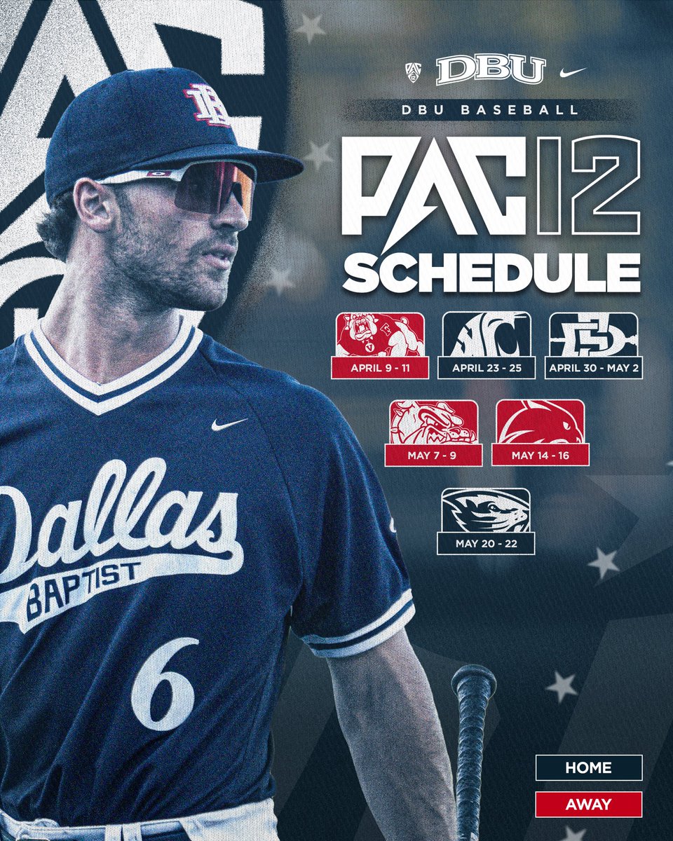 DBUSID's tweet photo. RT @DBU_Baseball: Our first PAC-12 Schedule is here!! 

Save the dates and let’s PAC HORNER 🙌 https://t.co/VnQeYze478