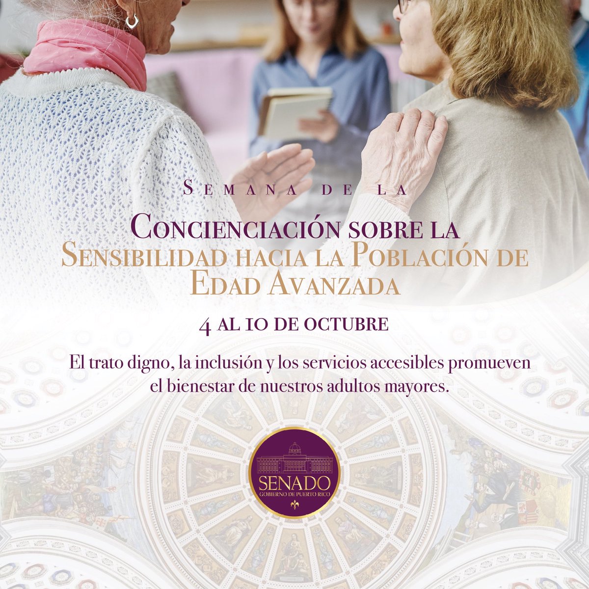SenadoPR's tweet photo. Población de Edad Avanzada

Nuestros adultos mayores merecen sentirse valorados, acompañados y respetados. Promovamos espacios donde reciban el cuidado y la consideración que merecen. https://t.co/MtOfQJAI1k