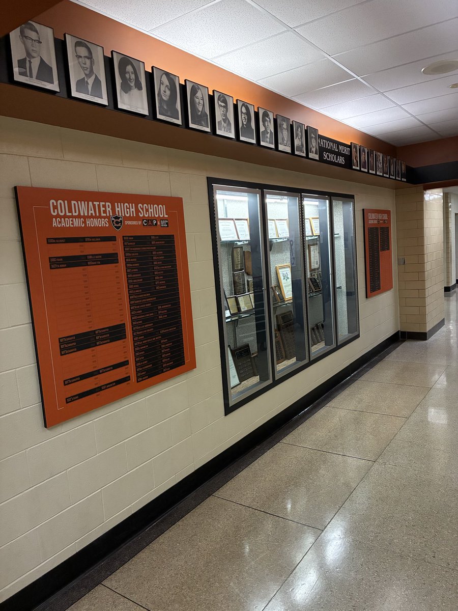 ColdwaterCavs's tweet photo. **New addition to the HS Academic Hall - Display of every Valedictorian & Salutatorian awarded in CHS history!
Thank you CAP for your sponsorship!Thank you Dusty Ahrens #CavPride https://t.co/dLVIGns4Q5