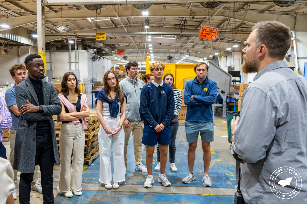 BWBooks's tweet photo. Big thanks to the University of Notre Dame ESTEEM students who stopped by our warehouse last month!

It's not every day we get to show off our stacks to future leaders, and this crew brought genuine curiosity and sharp questions. Best wishes on the incredible journey ahead—the world needs more leaders like you! 💙💚

#ReadForGood #WarehouseTour #FutureLeaders #BuyBooksDoGood #LiteracyMatters