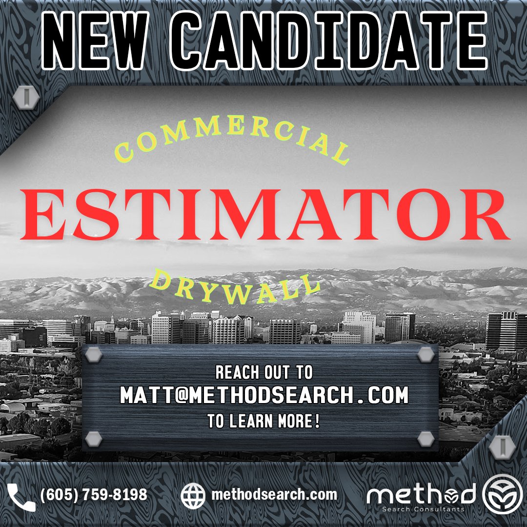 methodsearch's tweet photo. I'm currently working with an experienced Commercial Drywall Estimator who is relocating to the Washington, DC / Baltimore area.  He has 10 years of experience and is looking for an opportunity with an established company that does big work.  Please DM me for more details! https://t.co/JaXhWekauM