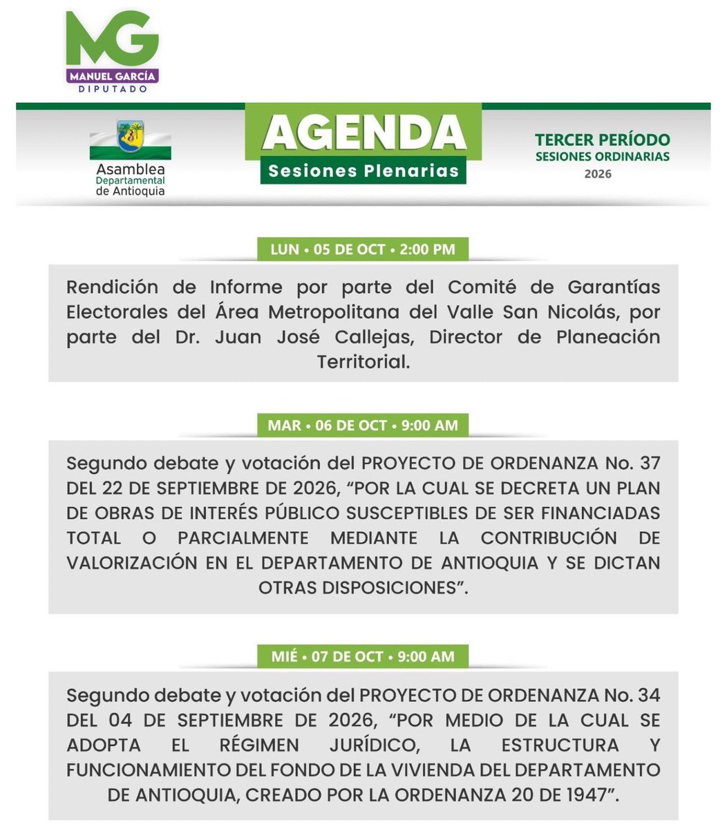 manuelgarcia_52's tweet photo. Acompáñanos y participa de los debates que se presentarán esta semana en la @asambleadeant que, a pesar de corta, será movida!
#controlpolitico
@PactoCol @PoloDemocratico @albertobemo @LeonFredyM https://t.co/WK1qF0ZKD5