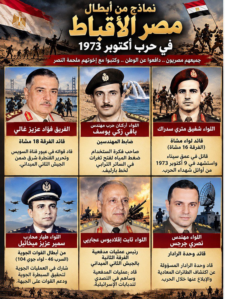 KIRO_KIRO7's tweet photo. إلى من يحاول أن ينكر دور #الأقباط في نصر أكتوبر٧٣
التاريخ لا يُمحى بالإنكار 😎
فؤاد عزيز غالي
باقي زكي يوسف
شفيق متري سدراك
سمير عزيز ميخائيل وغيرهم من الأبطال الأقباط مصريون عبروا القناة وقاتلوا واستشهدوا من أجل #مصر 🇪🇬
نصر أكتوبر كان نصر مصر كلها مسلميها ومسيحييها
#أكتوبر_1973 https://t.co/kkLfAPdsS8