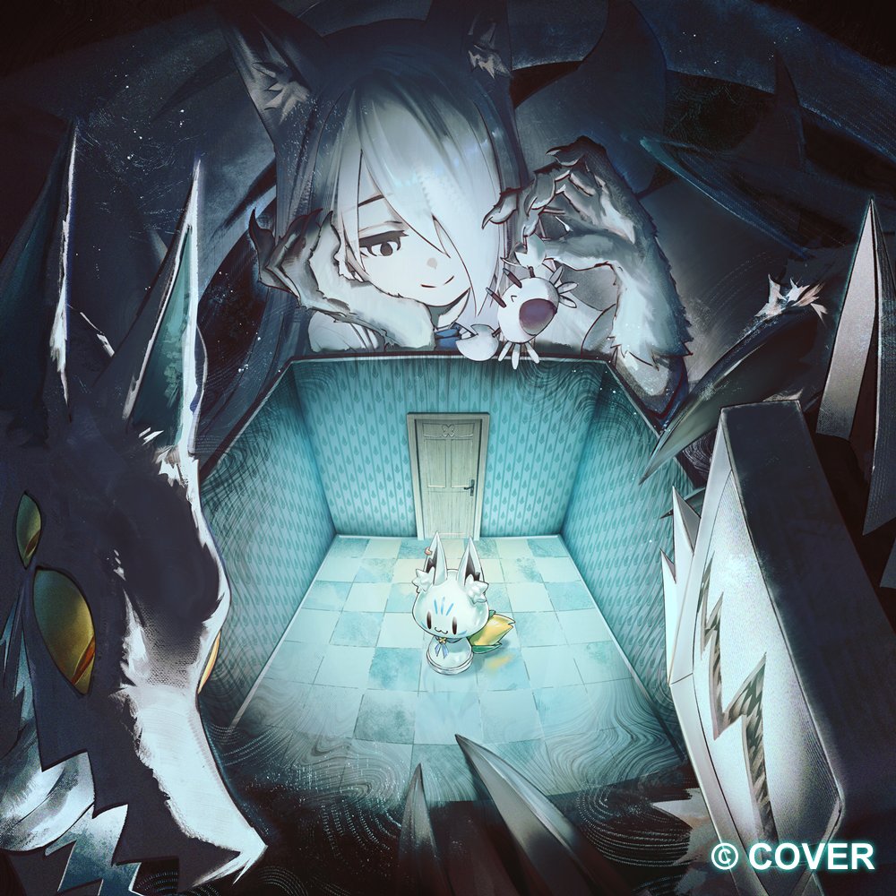 tabakko's tweet photo. 【お知らせ】   
白上フブキさんの新曲「FOXXXROOM」にて、ジャケットイラストおよびMV登場キャラクター（FOXY / TVFOX / KONFUSE）のデザインを担当いたしました！ 
踏み出す足元にご注意を… 二度と戻れなくなるかもしれません…！  🚪 

ぜひMVと合わせてお楽しみください！よろしくお願いいたします！ 
#FOXXXROOM