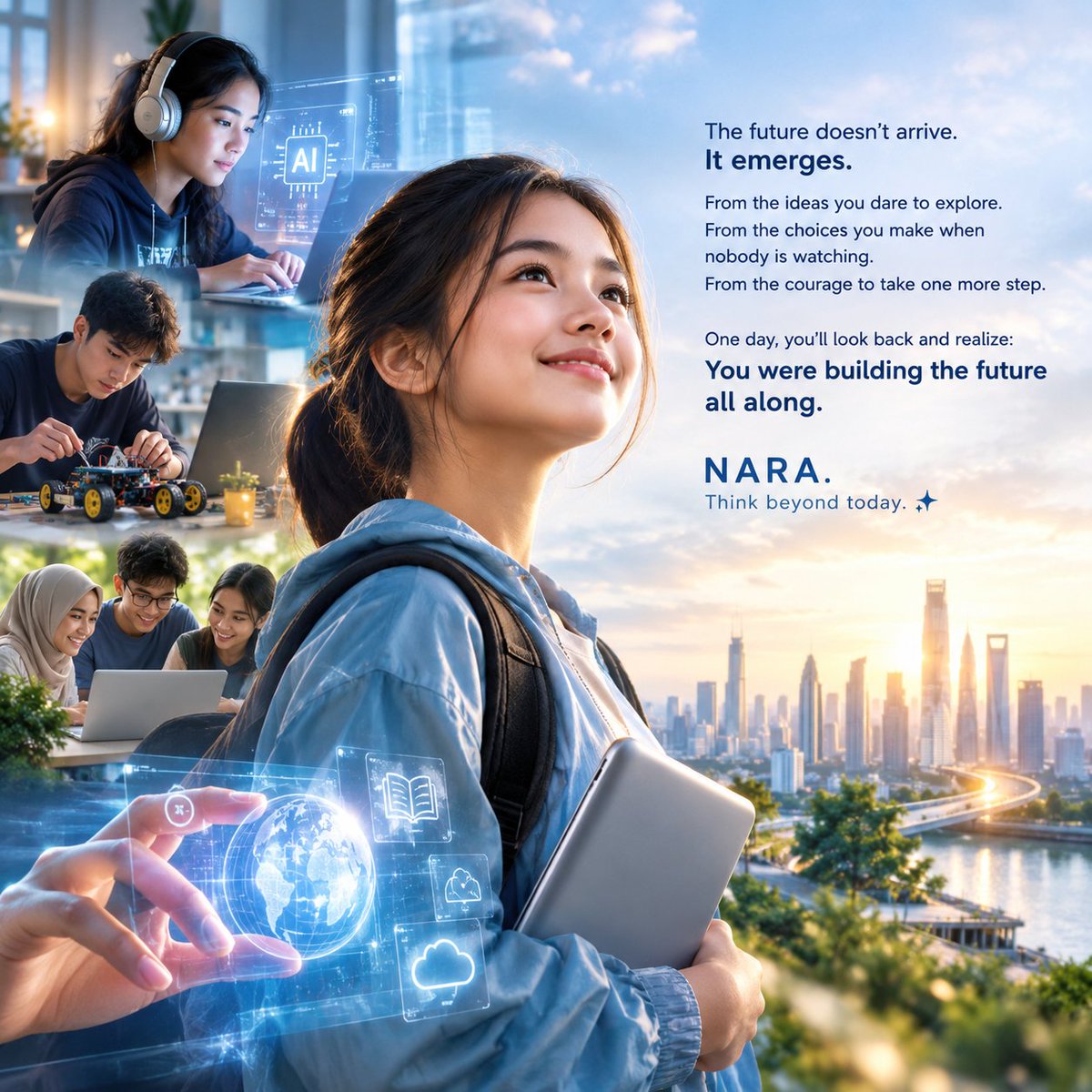naracheers's tweet photo. The future doesn't arrive.
It emerges.
From the ideas you dare to explore.
From the choices you make when nobody is watching.
From the courage to take one more step.
One day, you'll look back and realize:
You were building the future all along.
NARA.
Think beyond today. ✨
#NARA https://t.co/J7A1JrNohe