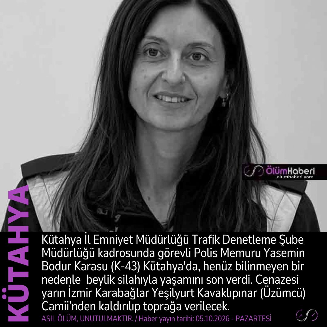 OlumHaberi's tweet photo. Polis Memuru Yasemin Bodur Karasu (K-43) Kütahya’da, beylik silahıyla yaşamını son verdi.
https://t.co/GGR4Q7SZ1q
#Polis #YaseminBodurKarasu #Kutahya #izmir #Karabaglar #vefat #cenaze https://t.co/0pmpgBmZEf