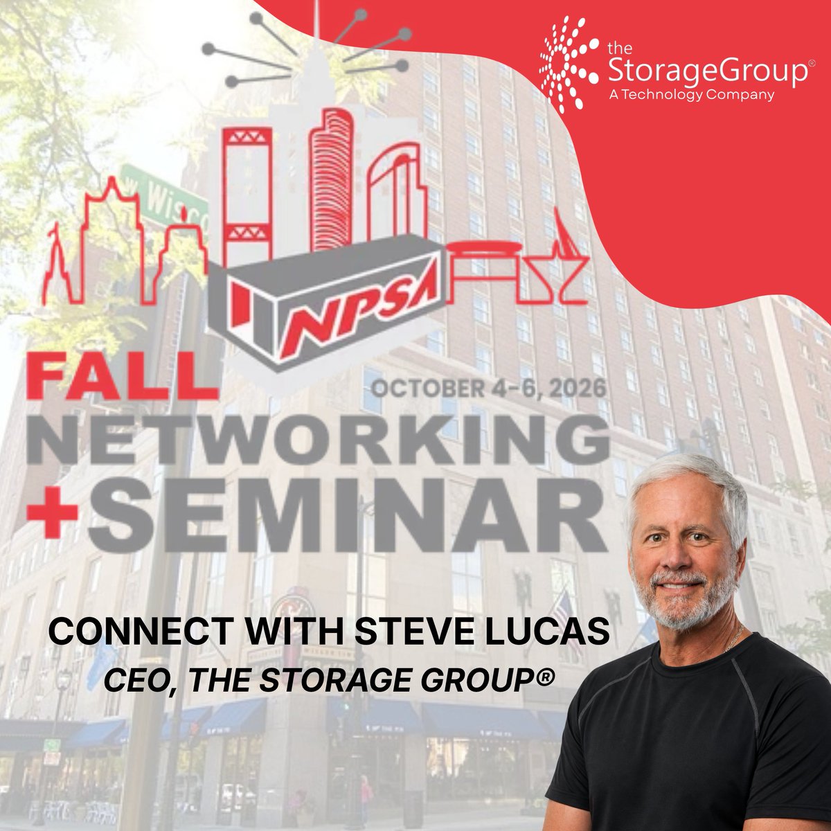 Storage_Group's tweet photo. CEO Steve Lucas is at the NPSA Fall Networking Seminar in Milwaukee, WI, to connect with portable storage owners, operators, and investors! If you are attending, let us know in the comments so we can connect with you at the event! https://t.co/gFckROd7nr